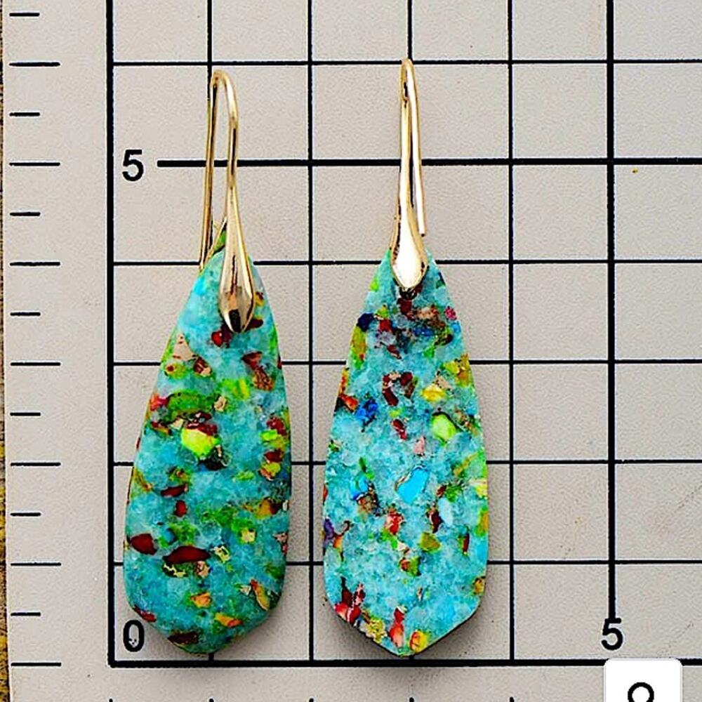 Blue Imperial Jasper Stone Earrings Blue Silver - Picture 3 of 3